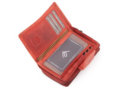 Ręcznie szyty portfel damski w kwiaty vintage skórzany czerwony RFID - obrazek 4