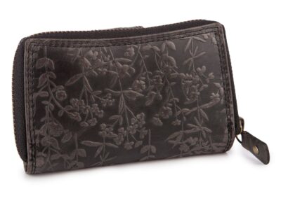 Ręcznie szyty portfel damski w kwiaty vintage skórzany czarny RFID - obrazek 7