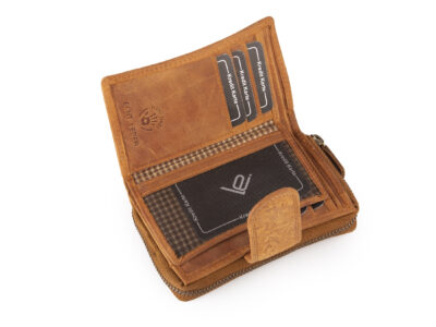 Ręcznie szyty portfel damski w kwiaty vintage skórzany brązowy RFID - obrazek 4