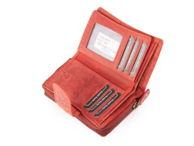 Ręcznie szyty portfel damski w kwiaty vintage skórzany czerwony RFID - obrazek 5