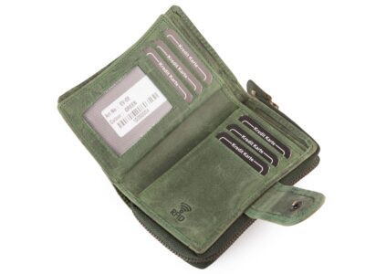 Ręcznie szyty portfel damski w kwiaty vintage skórzany zielony RFID - obrazek 5