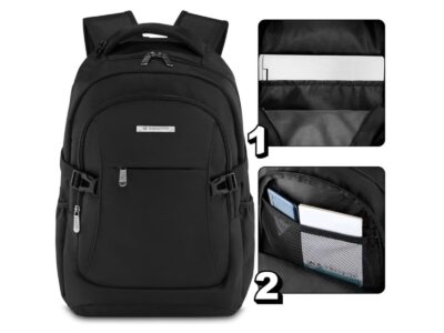 2-komorowy czarny plecak męski na laptopa 15.6-17" cali Zagatto - obrazek 2