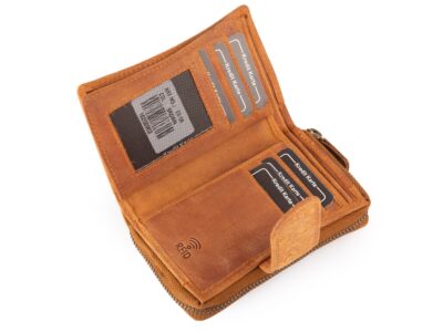 Ręcznie szyty portfel damski w kwiaty vintage skórzany brązowy RFID - obrazek 5