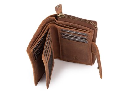 Ręcznie szyty portfel damski w kwiaty vintage skórzany ciemnobrązowy RFID - obrazek 6