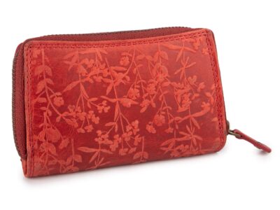 Ręcznie szyty portfel damski w kwiaty vintage skórzany czerwony RFID - obrazek 7