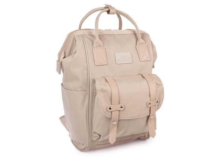 Pojemny materiałowy plecak damski jasnobeżowy miejski na uczelnię Bag Street