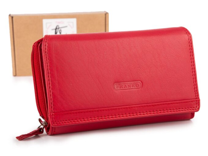 Duży portfel damski z miękkiej skóry naturalnej RFID czerwony Franko