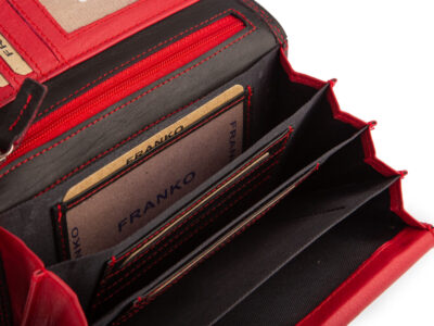 Franko Czarno czerwony portfel damski z miękkiej skóry naturalnej z RFID - obrazek 9