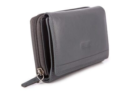 Duży skórzany portfel damski z dużą ilością miejsc na karty szary z ochroną RFID Franko - obrazek 4