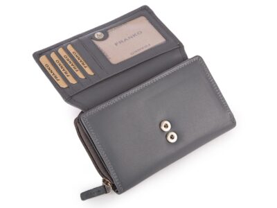 Duży skórzany portfel damski z dużą ilością miejsc na karty szary z ochroną RFID Franko - obrazek 5