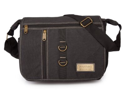 Płócienna szara torba męska na ramię w stylu vintage miejska i pojemna OR&MI - obrazek 3