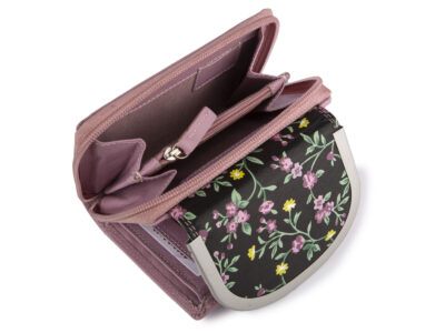 Pojemny różowy portfel damski z miękkiej skóry naturalnej z kwiatami Franko - obrazek 7