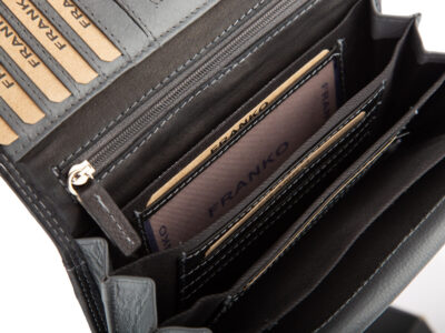 Franko Czarno szary portfel damski z miękkiej skóry naturalnej z RFID - obrazek 9