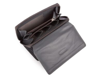 Duży skórzany portfel damski z dużą ilością miejsc na karty szary z ochroną RFID Franko - obrazek 9