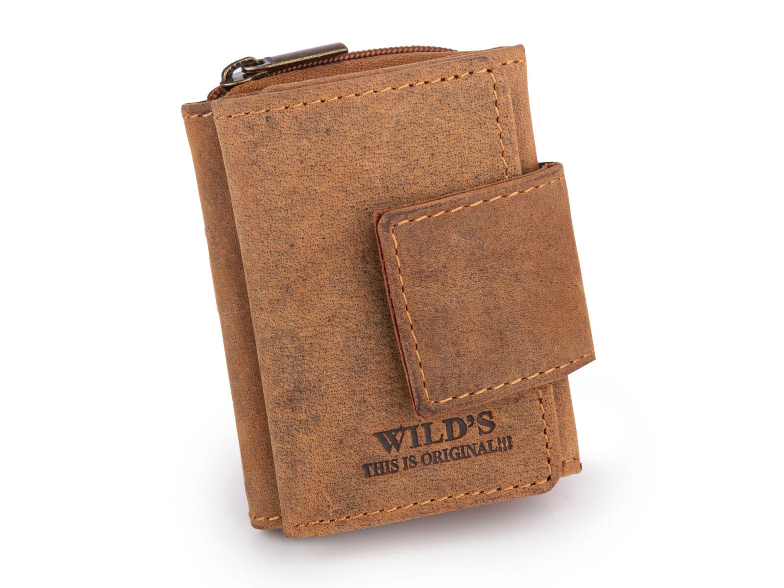 Bardzo mały portfel męski skórzany do kieszeni spodni jasnobrązowy