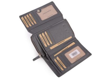 Duży skórzany portfel damski z dużą ilością miejsc na karty szary z ochroną RFID Franko - obrazek 6