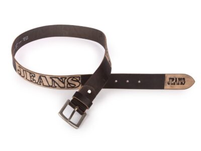 Skórzany pasek męski do spodni jeans w stylu vintage brązowy - obrazek 2