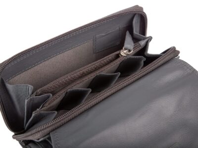 Duży skórzany portfel damski z dużą ilością miejsc na karty szary z ochroną RFID Franko - obrazek 10