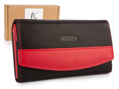 Franko Czarno czerwony portfel damski z miękkiej skóry naturalnej z RFID