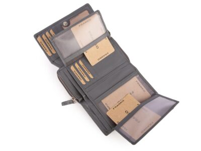 Duży skórzany portfel damski z dużą ilością miejsc na karty szary z ochroną RFID Franko - obrazek 7