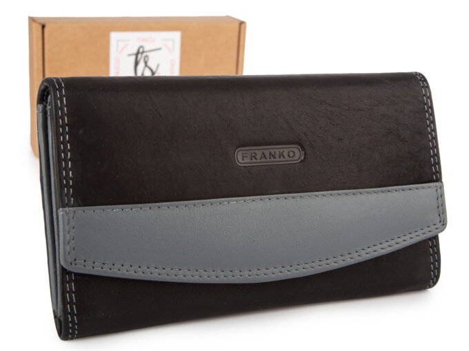 7ea407dad77b7234740787370126cc34.jpg Franko Czarno szary portfel damski z miękkiej skóry naturalnej z RFID