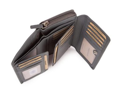 Duży skórzany portfel damski z dużą ilością miejsc na karty szary z ochroną RFID Franko - obrazek 2