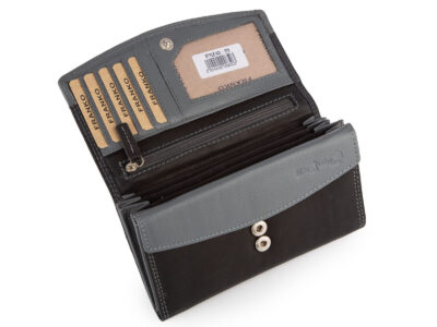 Franko Czarno szary portfel damski z miękkiej skóry naturalnej z RFID - obrazek 4