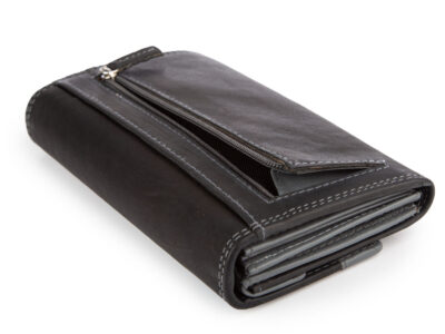 Franko Czarno szary portfel damski z miękkiej skóry naturalnej z RFID - obrazek 3