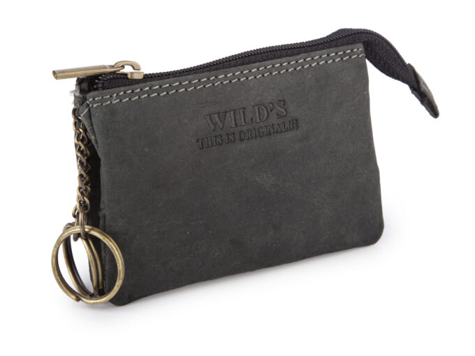 Etui na klucze 2-komorwe skórzane czarne WILD