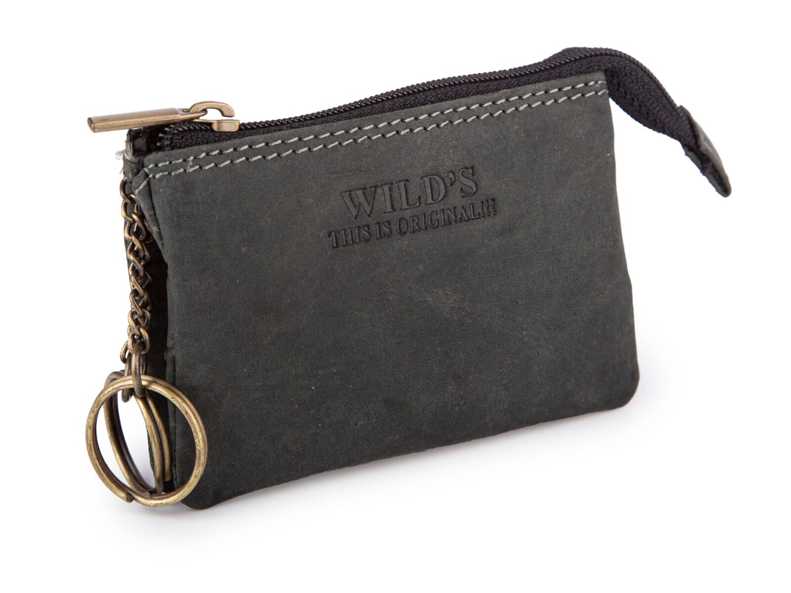 Etui na klucze 2-komorwe skórzane czarne WILD