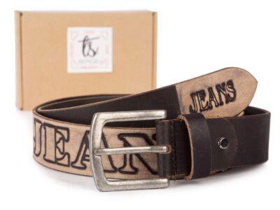 Skórzany pasek męski do spodni jeans w stylu vintage brązowy