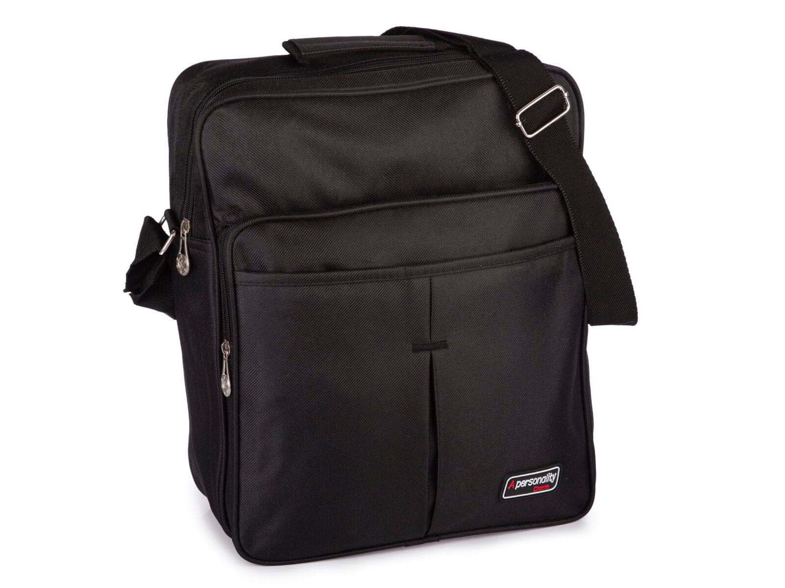 Duża, pionowa torba męska robocza na ramię w kolorze czarnym.