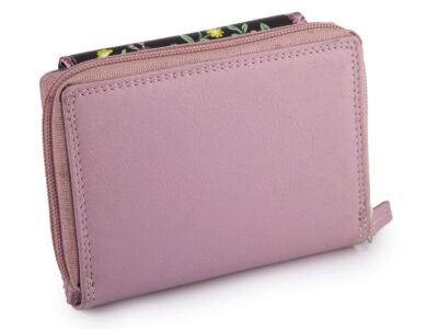 Pojemny różowy portfel damski z miękkiej skóry naturalnej z kwiatami Franko - obrazek 2