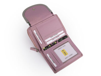 Pojemny różowy portfel damski z miękkiej skóry naturalnej z kwiatami Franko - obrazek 4