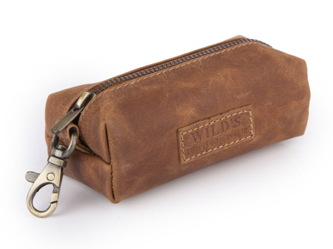 Pojemne etui saszetka na klucze ze skóry naturalnej jasnobrązowe