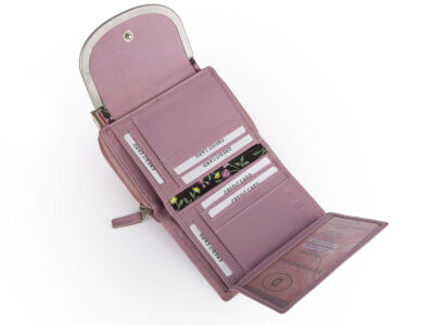 Pojemny różowy portfel damski z miękkiej skóry naturalnej z kwiatami Franko - obrazek 5