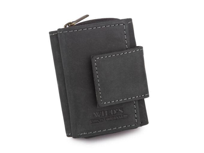 Bardzo mały portfel męski skórzany do kieszeni spodni czarny