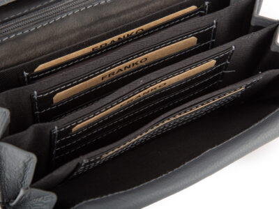 Franko Czarno szary portfel damski z miękkiej skóry naturalnej z RFID - obrazek 8