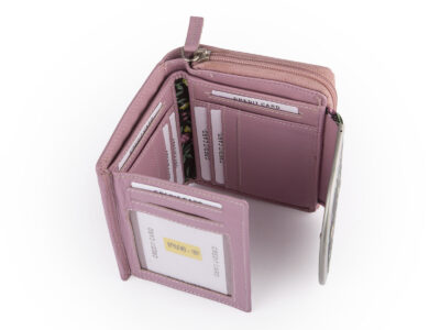 Pojemny różowy portfel damski z miękkiej skóry naturalnej z kwiatami Franko - obrazek 6