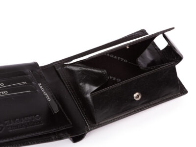 Elegancki czarny portfel męski skórzany Zagatto z zabezpieczeniem RFID - obrazek 6