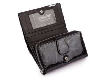 Duży portfel damski lakierowany czarny z motylkami skóra naturalna Jennifer Jones - obrazek 3