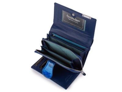 Duży portfel damski lakierowany niebieski z motylkami skóra naturalna Jennifer Jones - obrazek 9