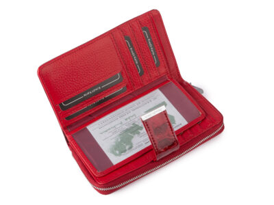 Duży portfel damski Jennifer Jones w kolorze czerwonym z motywem motylków lakierowany RFID - obrazek 4