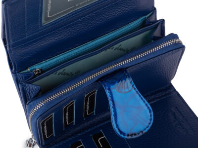 Duży portfel damski lakierowany niebieski z motylkami skóra naturalna Jennifer Jones - obrazek 7