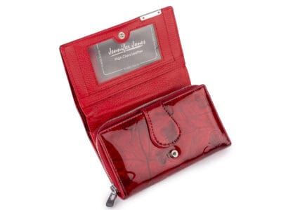 Duży portfel damski lakierowany czerwony z motylkami skóra naturalna Jennifer Jones - obrazek 3