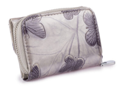 Mała portmonetka damska lakierowana srebrna z motylkami Jennifer Jones - obrazek 2