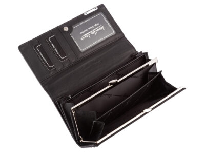 Portfel damski czarny lakierowany z kieszenią zapinaną na bigiel wewnątrz RFID - obrazek 5