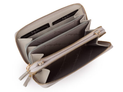 Elegancki portfel damski Jennifer Jones w kolorze szarym z ekoskóry, z dwoma komorami i odpinanym paskiem na ramię - obrazek 3