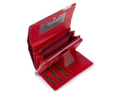 Duży portfel damski lakierowany czerwony z motylkami skóra naturalna Jennifer Jones - obrazek 6