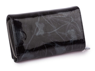 Duży portfel damski lakierowany czarny z motylkami skóra naturalna Jennifer Jones - obrazek 2